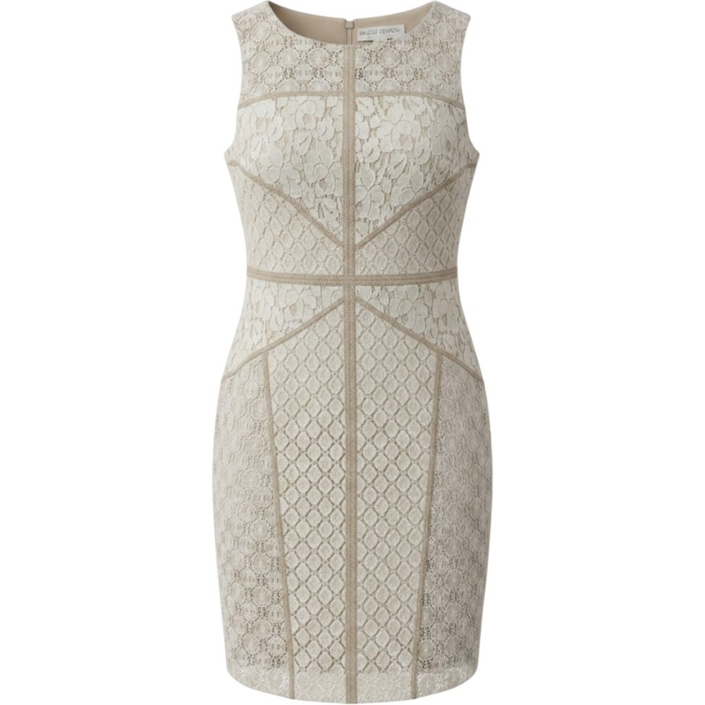 Maggy London Petites Cream Tan Lace Paneled Sheath Dress Sleeveless Size 2P